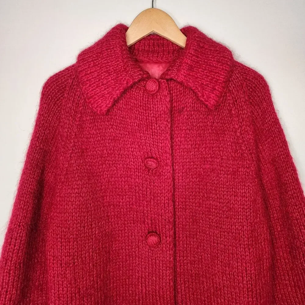 Vintage Red Sweater Coat Heavy Knit